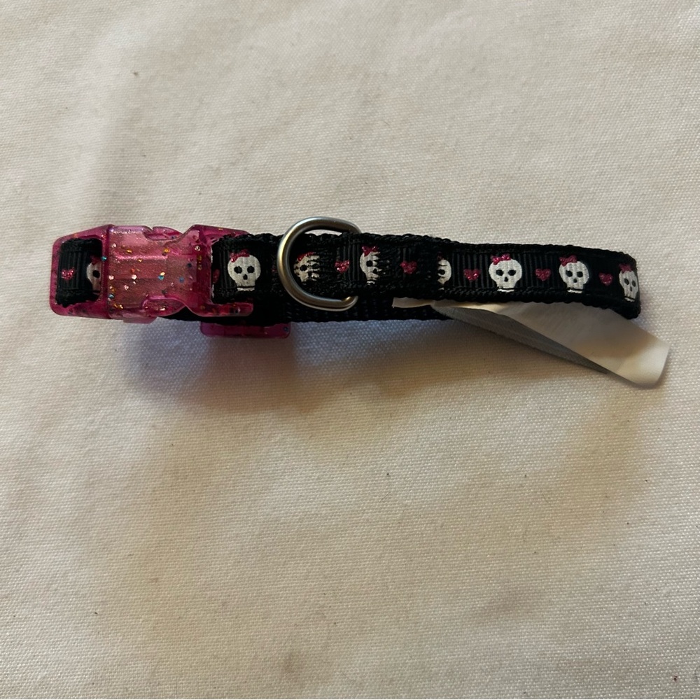 XXS Pink and Black Skull Dog Collar